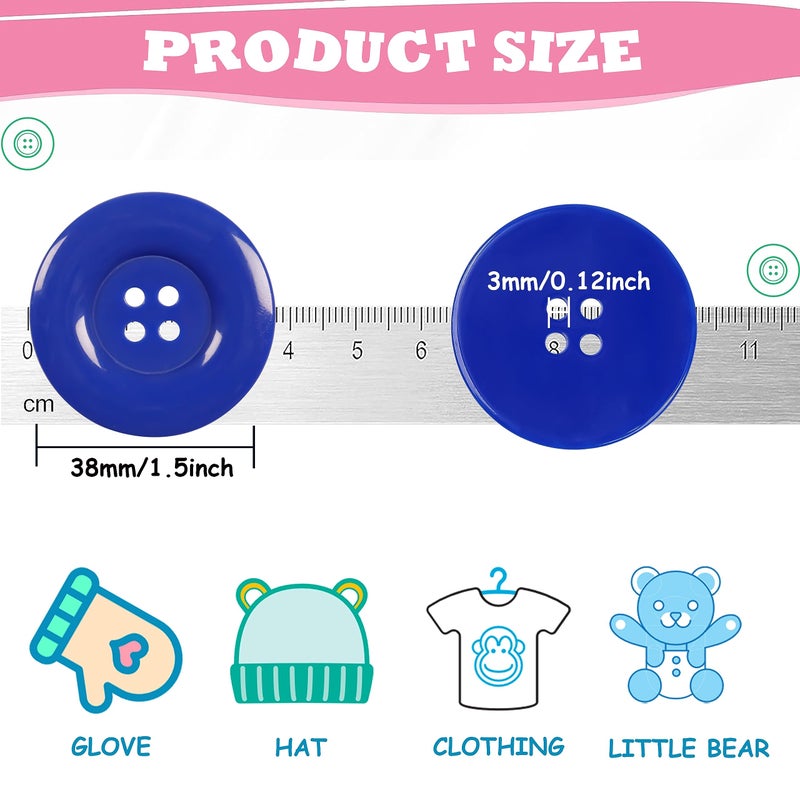 YAKA 50pcs 4 Holes Round Sewing Resin Buttons1.5inch/38mm in Bulk for Environmental Sewing Fasteners Scrapbooking DIY Sewing Tailor Crafts Coats Clothe Treasure Blue - Image 2